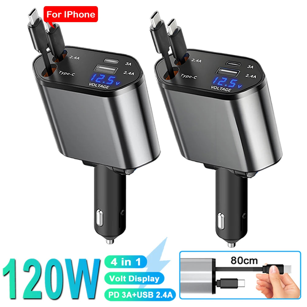 **VoltDrive 4in1 – 120W Fast Car Charger**