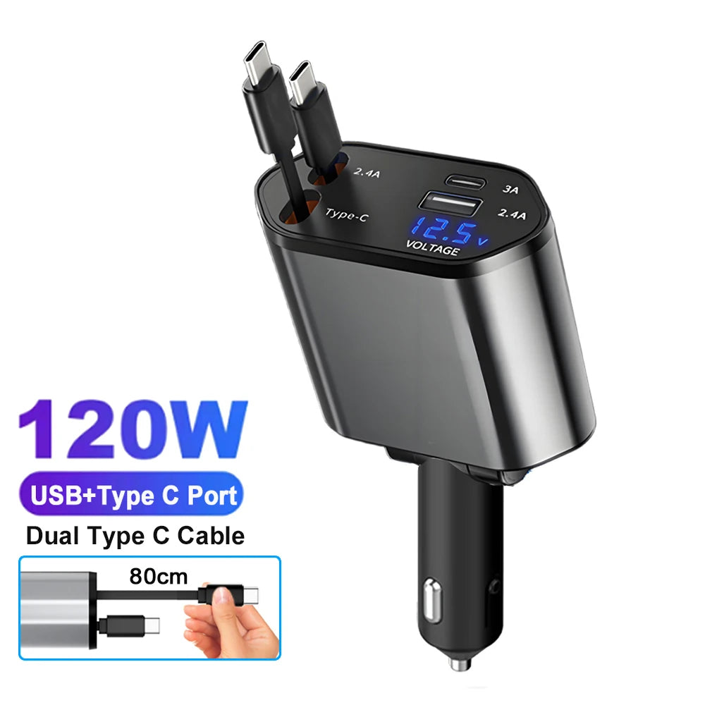 **VoltDrive 4in1 – 120W Fast Car Charger**