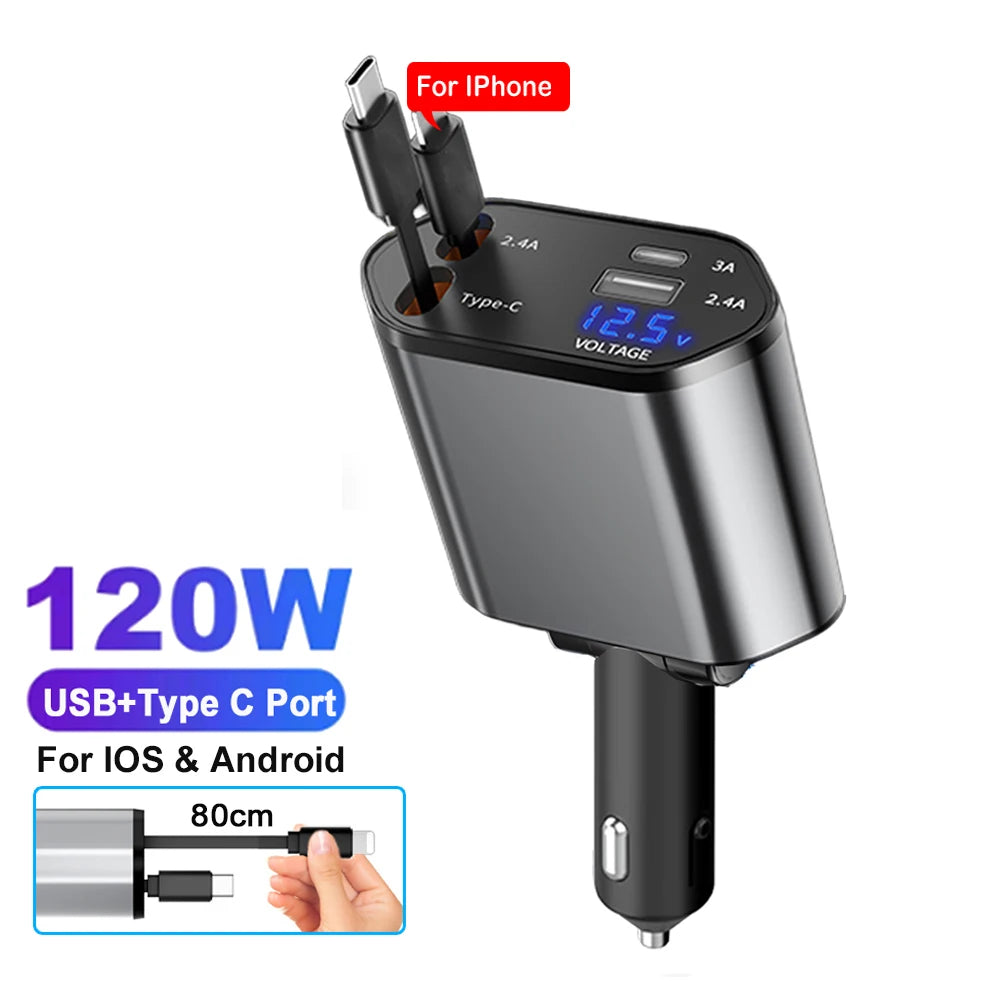 **VoltDrive 4in1 – 120W Fast Car Charger**