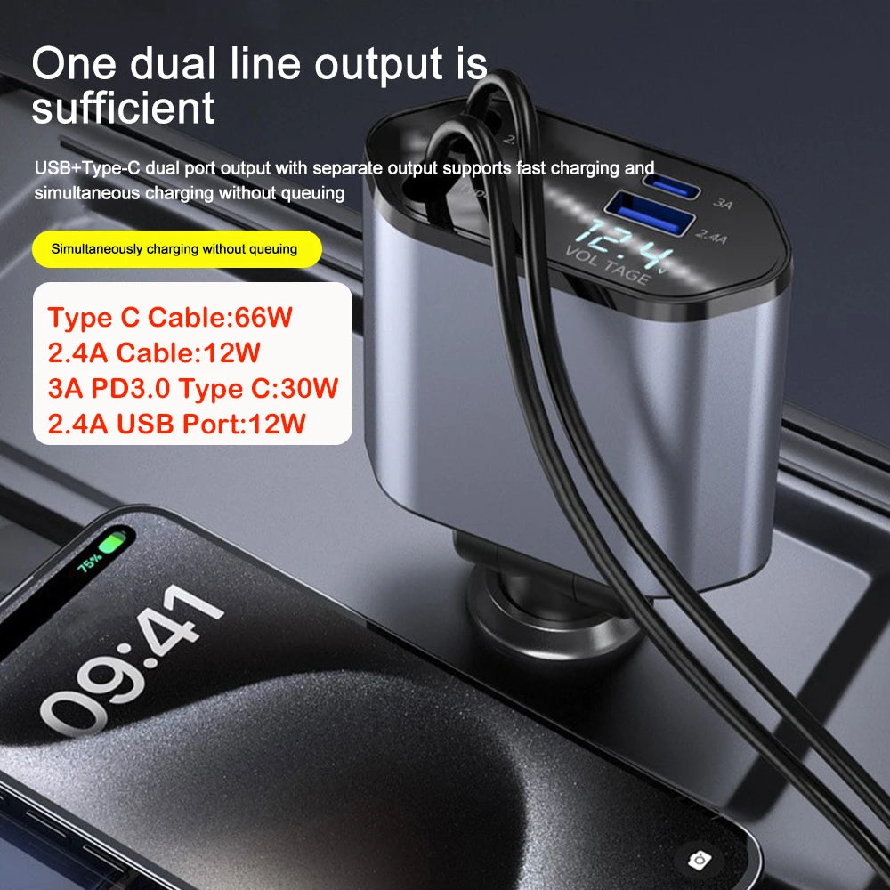 **VoltDrive 4in1 – 120W Fast Car Charger**